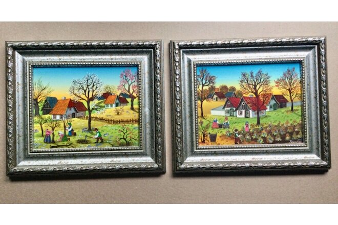 2 primitive paintings By listed Hungary - Hungarian Artist A. Kowalski.