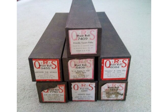 Lot of 7 Vintage QRS Player Piano Word Rolls Bought New 1 Owner