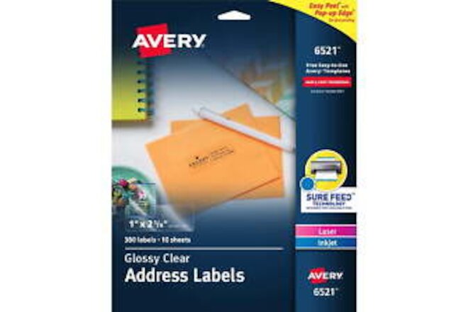 Glossy Clear Address Labels, Sure Feed Technology, Laser/Inkjet, 1" x 2-5/