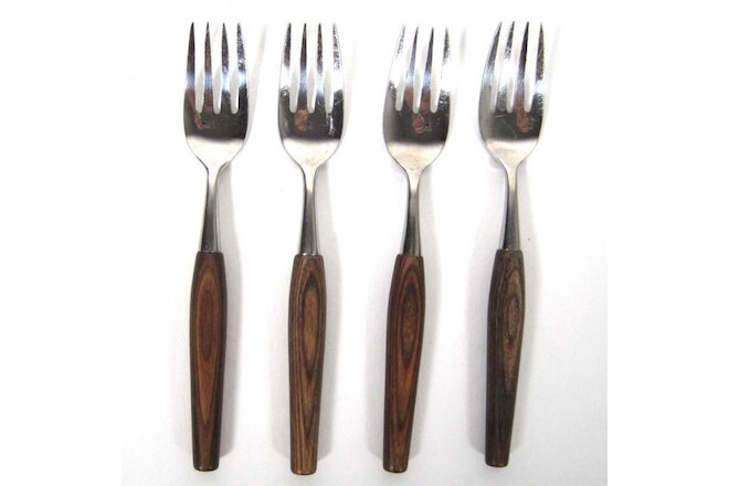 Mode Danish Stainless and Teak Vintage MCM Flatware Lot of 4 Dinner Forks