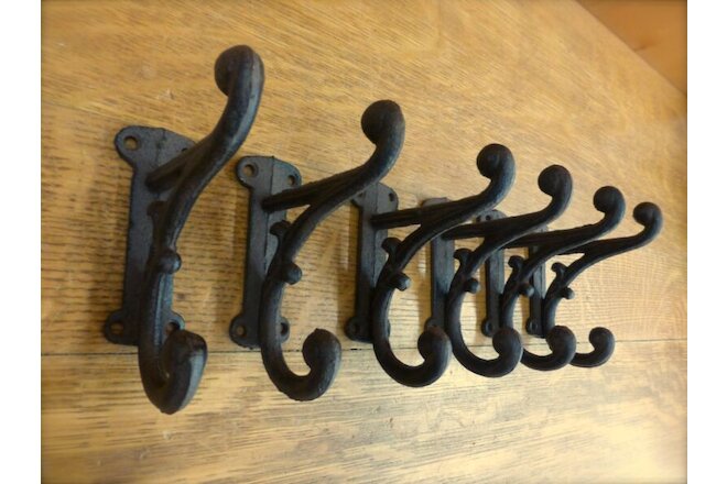 6 BROWN RUSTIC DOUBLE VINE COAT HOOKS ANTIQUE-STYLE CAST IRON 4.5" wall hardware