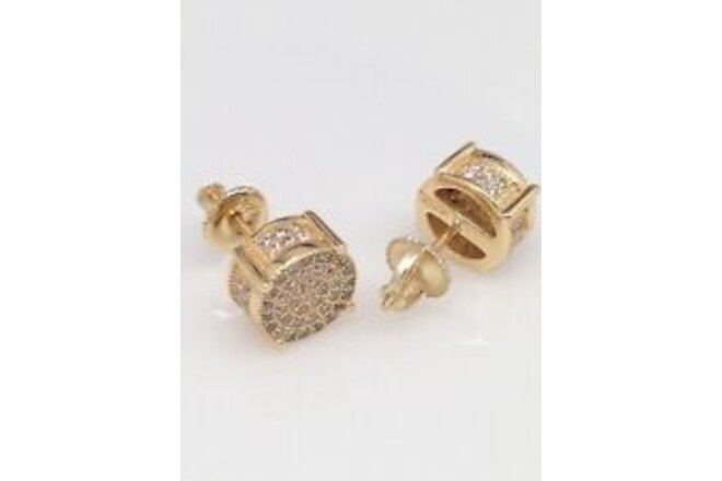 Mens 925 Sterling Silver Cz Round Cube Stud Earrings Gold Plated 8mm(0.31"x4.5mm
