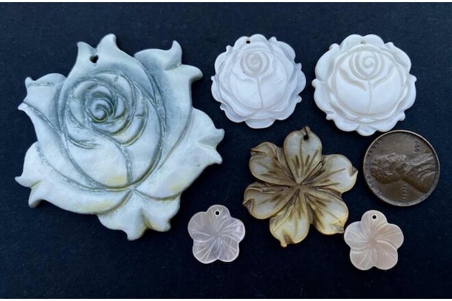 Large 14mm - 54mm Hand Carved Shell Flower Beads Mix 6