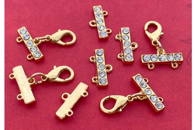 Gold Tone Metal and Rhinestones Two Strand Bar & Lobster Clasps Sets 4