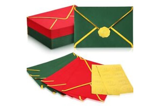 200 Pcs 5 x 7 Inch Christmas Red and Green Envelopes Self Adhesive Gold Borde...