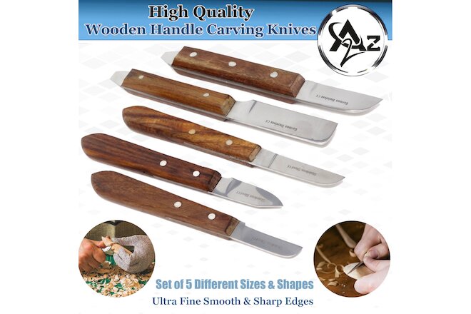 New 5pc Wood Carving Knives Set Woodworking Tools Kit Whittling Carpenter Tools