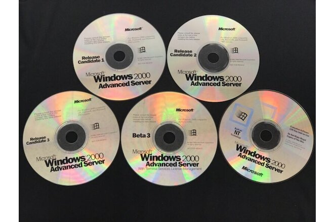 Lot of 5 Microsoft Windows 2000 Advanced Server Beta CDs Release Candidates 1-3