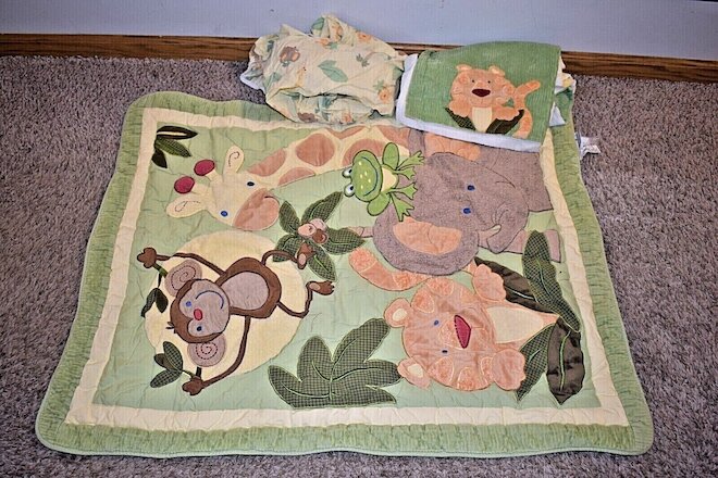 Vintage NOJO Jungle Safari Zoo Animals Comforter Skirt Sheet Nursery Crib Set