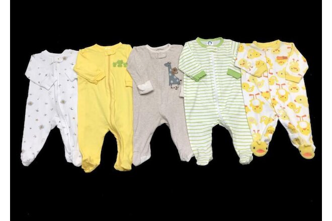 Unisex Neutral 0-3 Months Carter's Yellow Green Sleeper Pajama PJ Clothes Lot