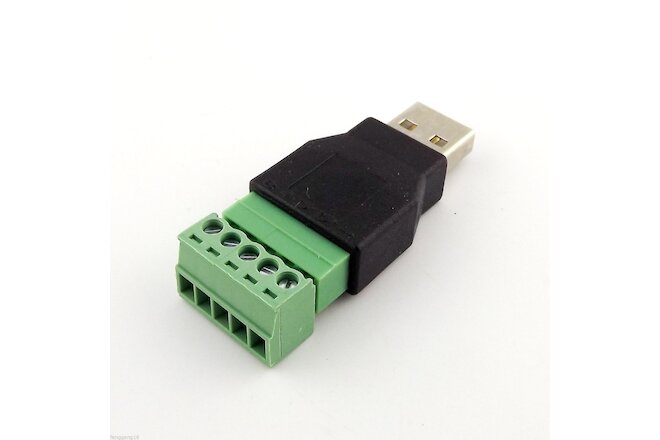 1x USB 2.0 Type A Male to 5 Pin Screw w/ Shield Terminal Plug Adapter Connector