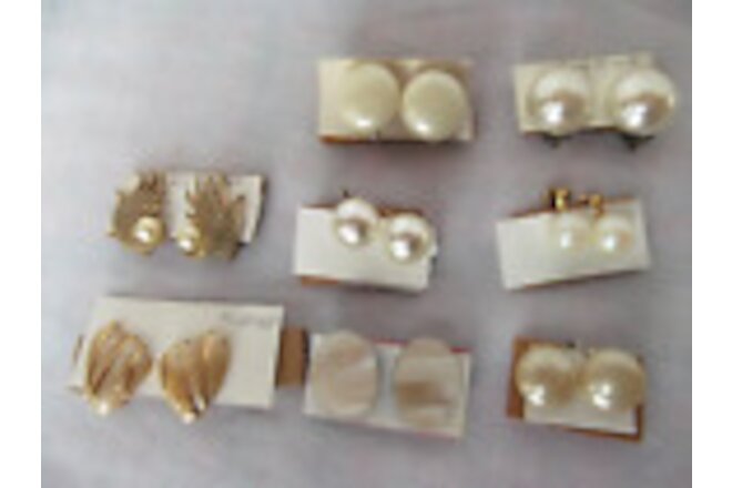 vtg lot 8 pair clip earrings faux pearl Monet Kramer Signed gold tone