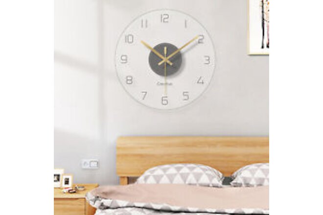 30cm Round Wall Clock Tempered Glass Clear Wall Clock Silent Ultra Thin Design