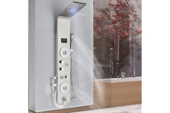 Bathroom Rainfall LED Shower Panel Tower System Massage Jet Stainless Steel