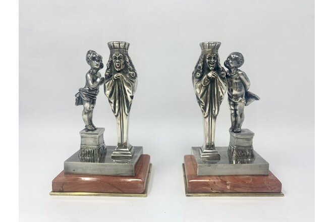 Rare Pair of antique French figural bronze candlesticks by Louis Kley