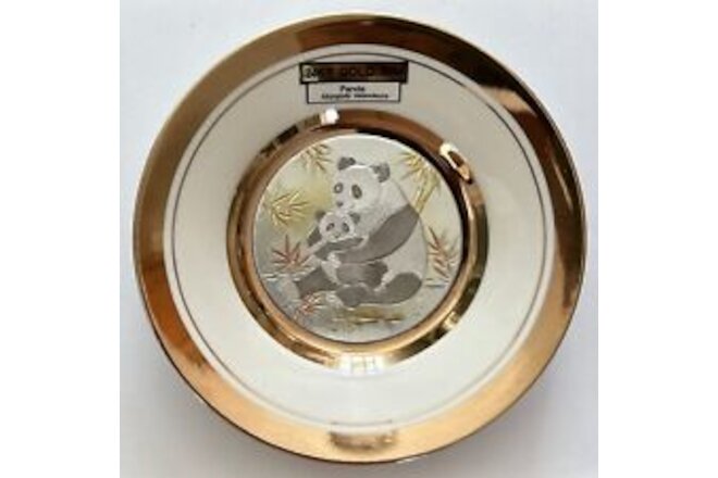 Authentic Chokin Art Collectible Plate:“PANDA”/24kt Gold Rim/New in Original Box