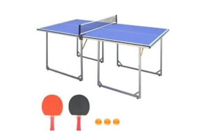6ft Mid-Size Table Tennis Table Foldable & Portable Ping Pong Table Set for I...