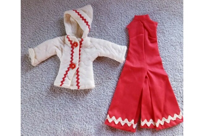 Vtg Barbie Clone Homemade 1960s Jumpsuit Coat Red White Ric Rac Mod Outfit Lot 2