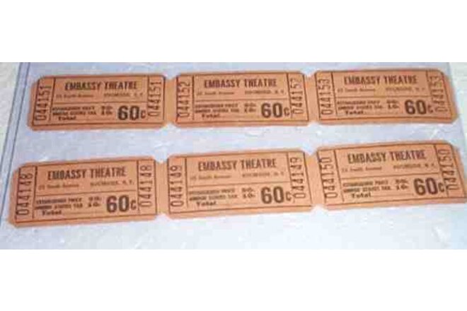 Vintage lot Embasy Theatre 60c Tickets Rochester N Y