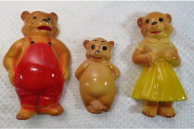 Vintage Set of 3 Three Bears Papa Mama & Baby Chalkware Nursery Wall Decor MINTY