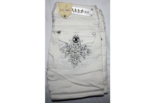 L.A. Idol Jeans Jeweled Capri White Size 0 Nice! LOOK!