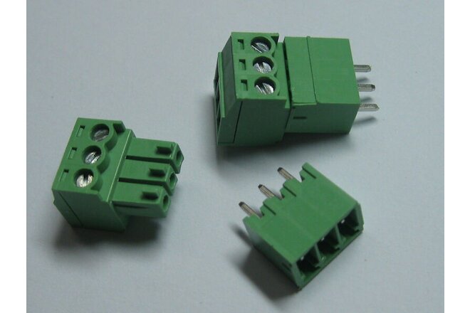 150 pcs Screw Terminal Block Connector 3.5mm 3 pin/way Green Pluggable Type New