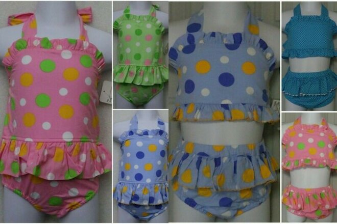 BOUTIQUE CLEARANCE RESALE LOT of 12 BABY GIRL  SWIM / SUN SUITS RUFFLED NEW