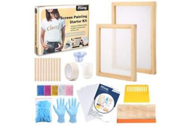 42 Pieces Screen Printing Kit with Instructions Include 2 Pieces Wood Silk Sc...