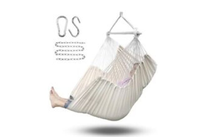 Hammock Chair Hanging Chair Rope Swing XXL - Max 500lbs, 70in Large Beige
