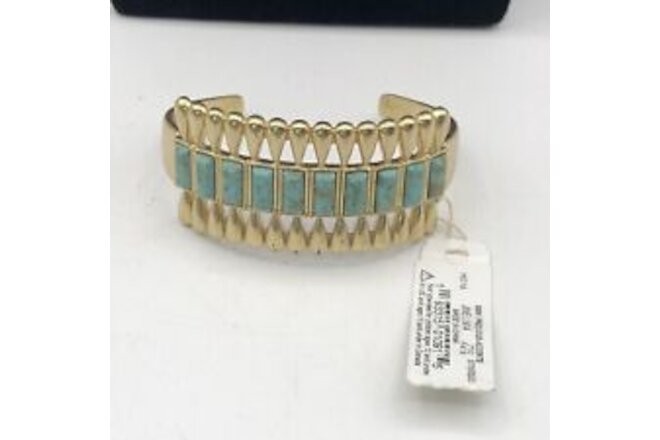 Lucky Brand Gold Tone Cuff Bracelet With Semi Precious Turquoise Accents