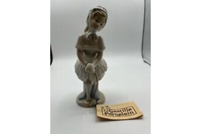 NWT Castille Porcelain girl lady with umbrella parasol 8 inch statue figurine