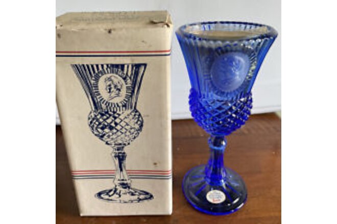 Vintage Avon Fostoria Blue Martha Washington Goblet w Candle NIB NOS
