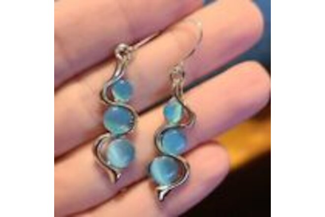 Boho Natural Stone Moonstone Earrings Dangle Hook Drop Charm Women Jewelry Gift