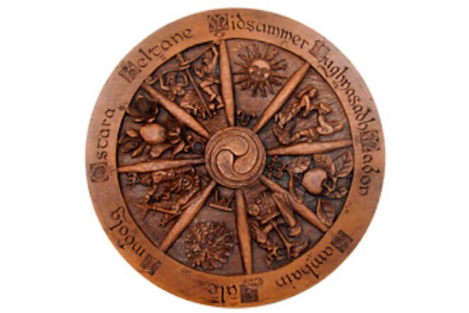 Large Wheel of the Year Plaque - Wood Finish - Wicca Pagan Sabbats Wall Decor