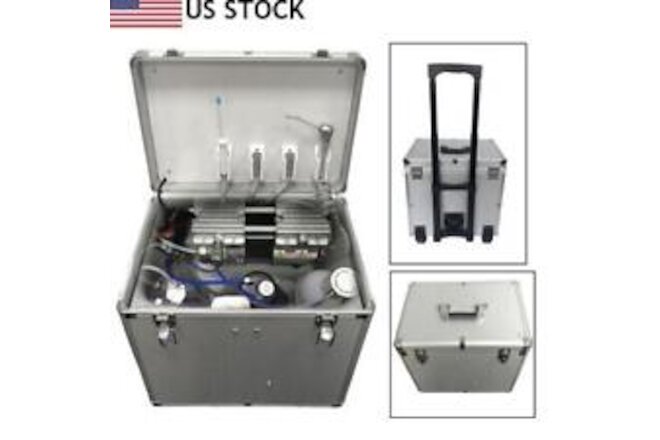 Portable Dental Delivery Unit Air Compressor 3-Way Sprayer Rolling Case Kit