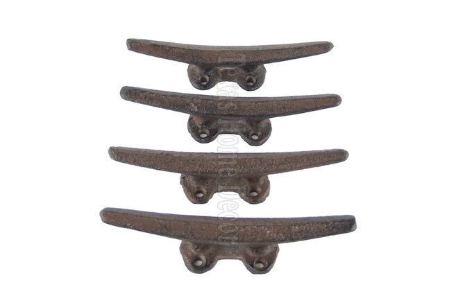 4 Cleat Boat Hooks Handles Cast Iron Ship Dock Nautical Decor Rustic Finish 5 in