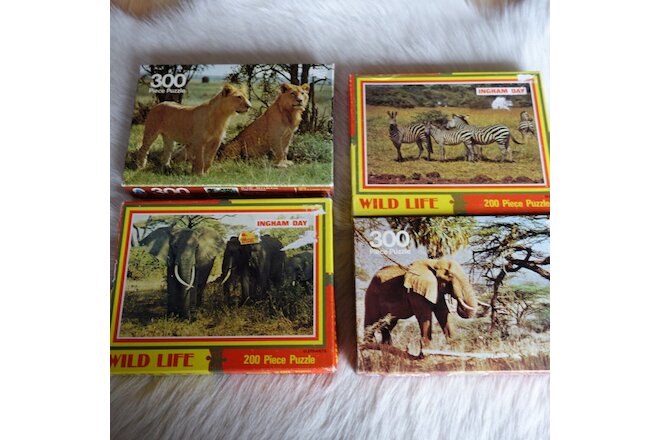 Vtg AFRICA Puzzle Vtg Elephant Puzzle Vtg ZEBRA Puzzle Vtg Lion Puzzle 70s Puzzl