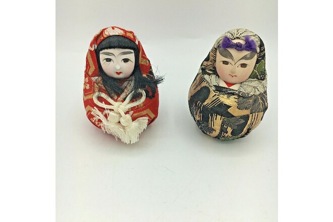 Lot Of 2 Vintage Japanese Geisha Roly Poly Hime Daruma Dolls