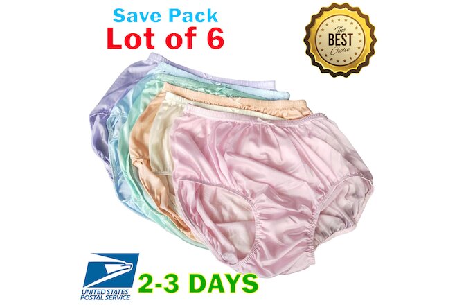 6x Lingerie Soft Nylon Full Brief Panties Women Underwear Size XL VTG Granny New