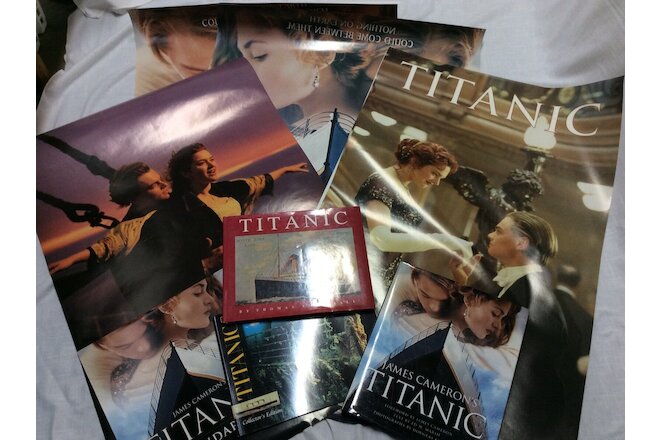 Titanic lot - a 1999 Calendar 5 posters (one is double sided) 2 books 1 leaflet