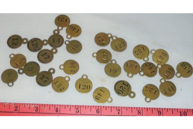 LOT,  Brass Metal Vintage Number Keychain Tag Craft Mining ( 28 )