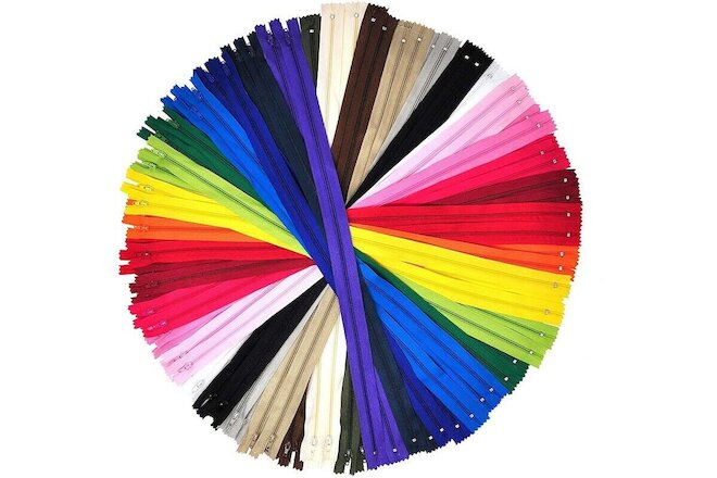 GRAB BAG  Lot of 100 Pcs Assorted  Colors Nylon ZIPPERS  6" -13” ZIPPER