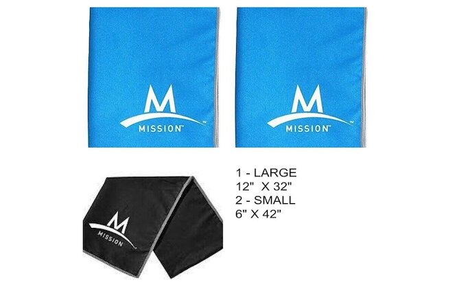3 Mission Original Cooling Towel Cool Technology 1 BLACK LARGE  & 2 SMALL BLUE