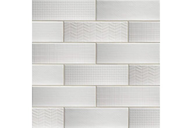 Urbano Pure 3D Mix 4 Inch X 12 Inch Glossy Ceramic Subway Wall Tile for Bathroom