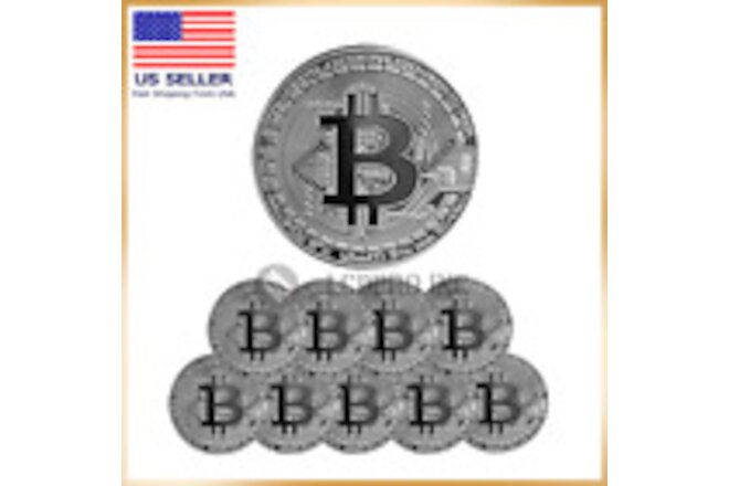 10Pcs Physical Bitcoin Coins Commemorative Silver Plated Bit Coin Collectible US