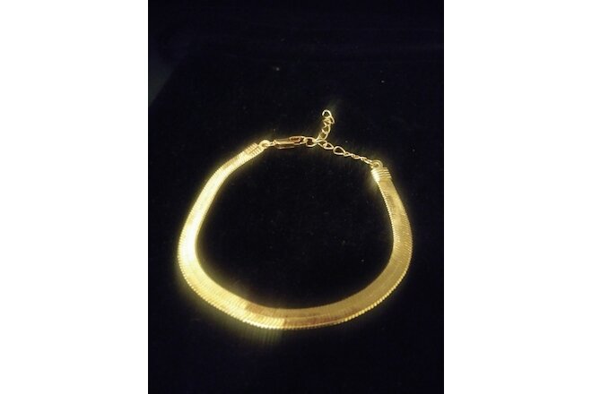 14K GOLD CLAD SHINY HERRINGBONE  BRACELET  + BONUS  ADJUSTABLE FITS 6.5 - 8 IN