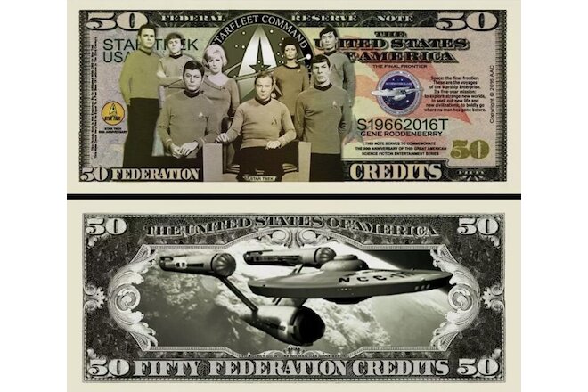 Star Trek Collectible Pack of 5 Funny Money 50 Dollar Bill Federation Credits