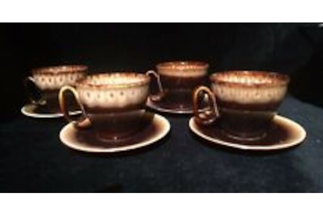 4 Taylor Ironstone Sierra Cup & Saucer  Brown Drip U.S.A. NEW
