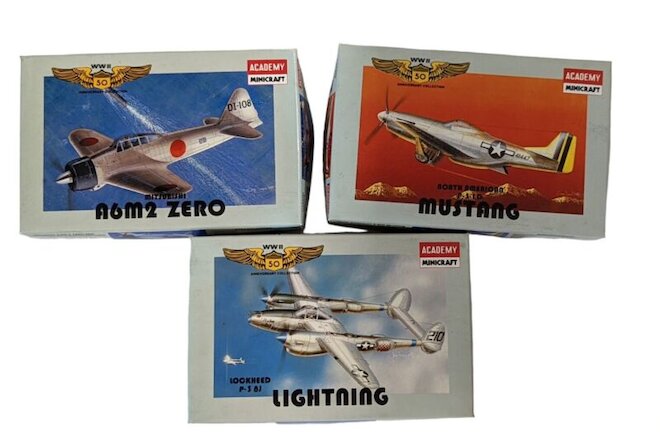 VTG 90s Academy Minicraft 1:144 Model Airplane Kit Lot of 3 Lightning 1992