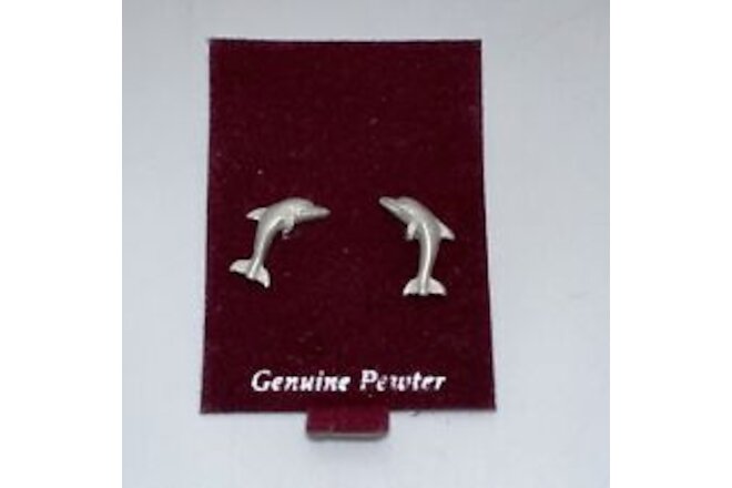 Vintage Genuine Pewter Dolphin Earring Studs