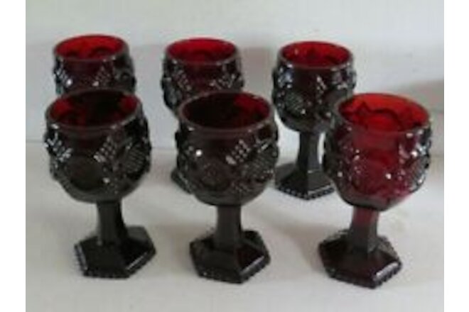 6 Matching Vintage Avon Cape Cod Dark RED Wine Goblets~4.5" NOS